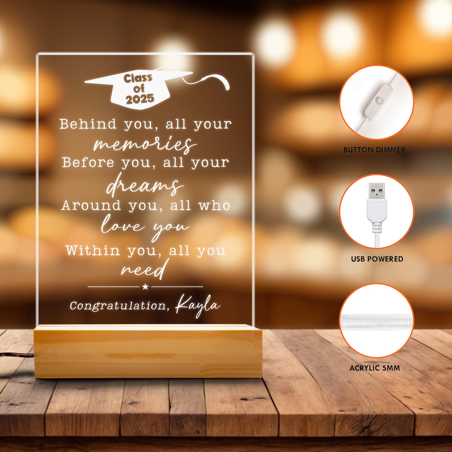Class of 2025 Personalized Graduation Night Light – Memorable Gift for Graduates Starting a New Journey (GNL-41)