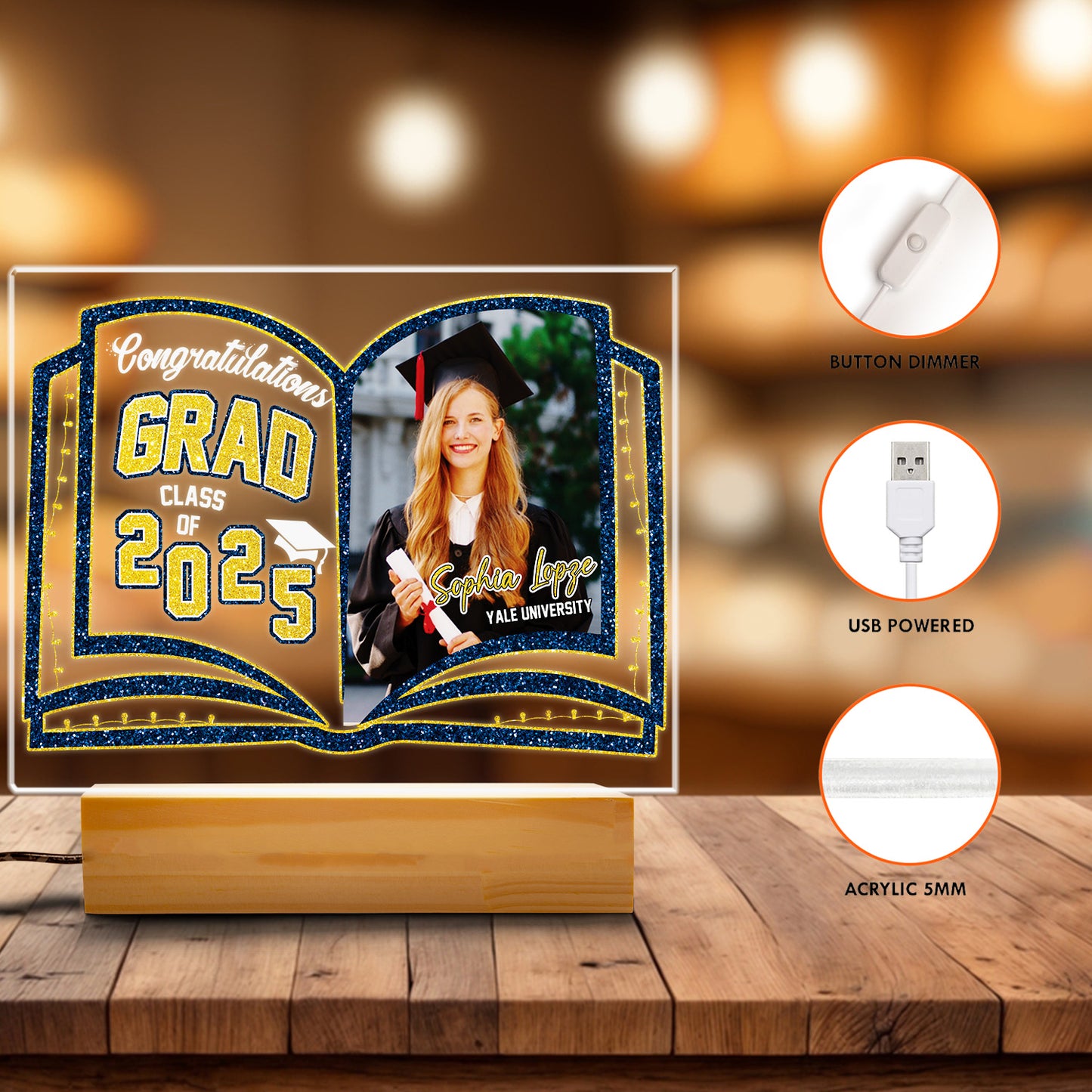 Graduation Night Light - Customizable Photo Lamp, A Unique Personalized Keepsake for the Graduate's Special Moment (GNL-03)