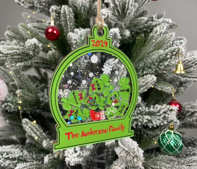 Personalized Shaker Ornament with Grinchmas Family, Custom Family Ornament 2024, 4D Shake Ornament, Merry Grinchmas Ornament!