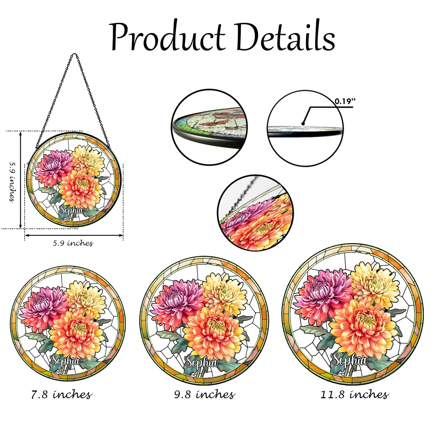 Customized Stained Glass Suncatcher with Birth Flower Design – Unique Window Decoration (Sun-03)