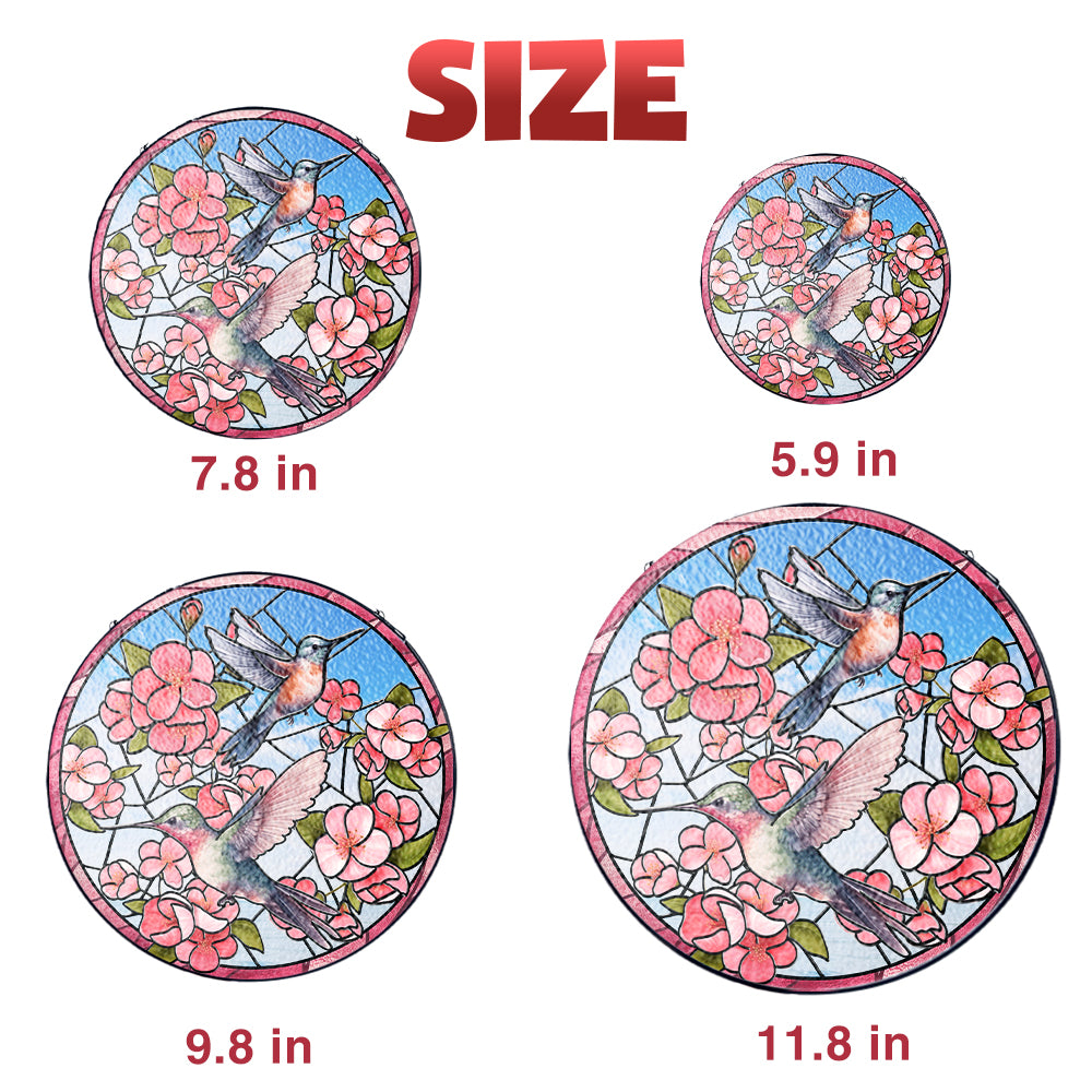 Custom Glass Suncatcher with Hummingbird Couple – A Romantic Window Hanging for Bird and Nature Lovers (Sun-30)