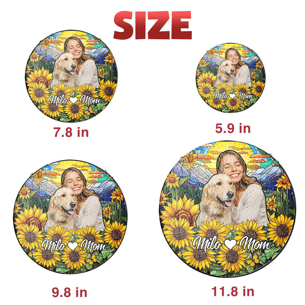 Custom Glass Suncatcher Featuring Pet and Owner – A Personalized Sunlit Tribute for Remembering a Beloved Furry Companion (Sun-68)