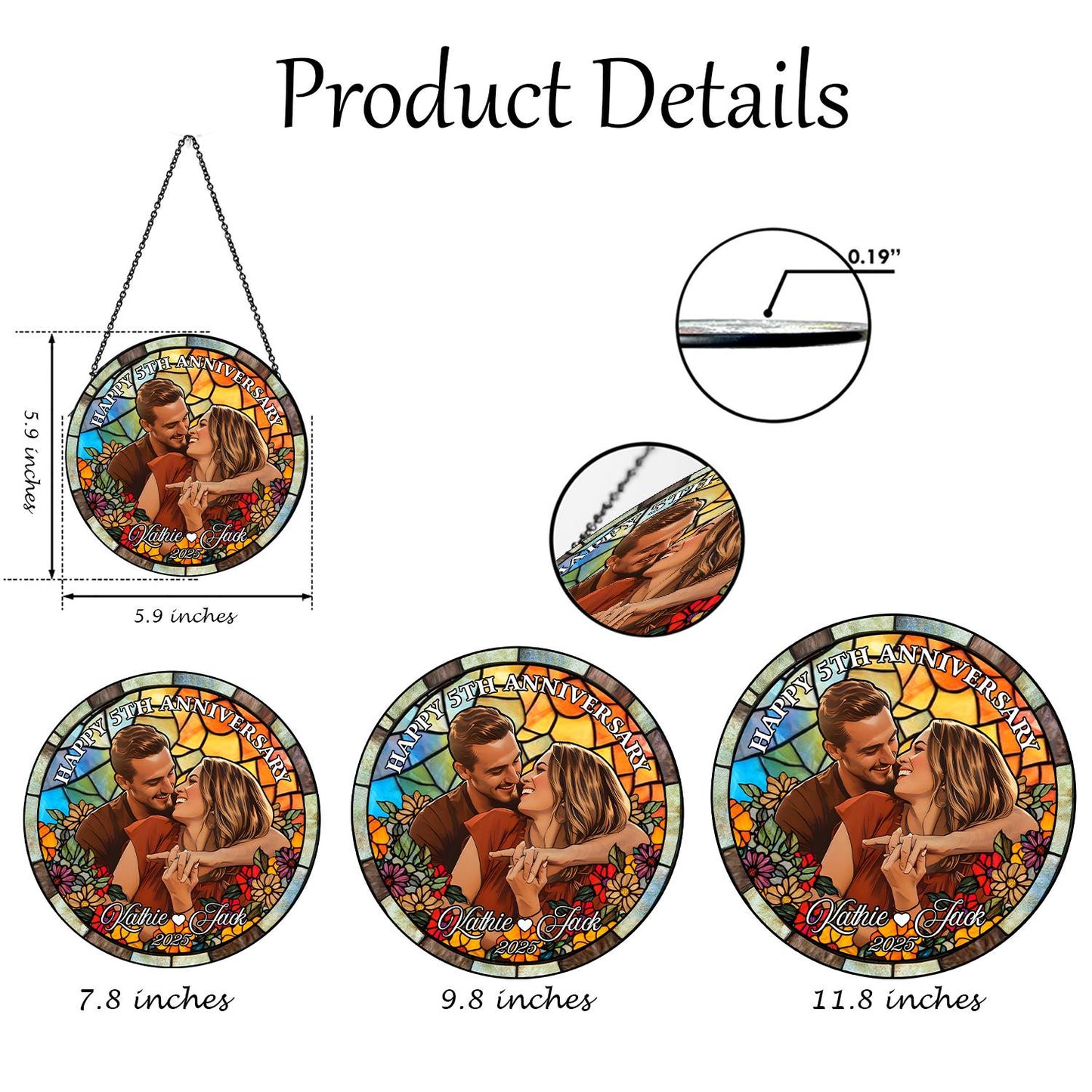 Custom Glass Suncatcher Couple Portrait – Personalized Stained Glass Style Art from Your Photo, Romantic Gift for Anniversaries or Birthdays (Sun-41)